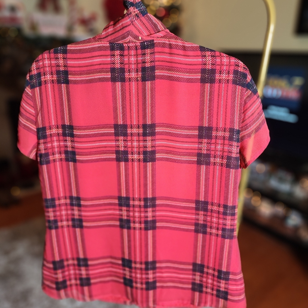 Evan Picone Petite Blouse red & black plaid bow sz 6p - Picture 6 of 6
